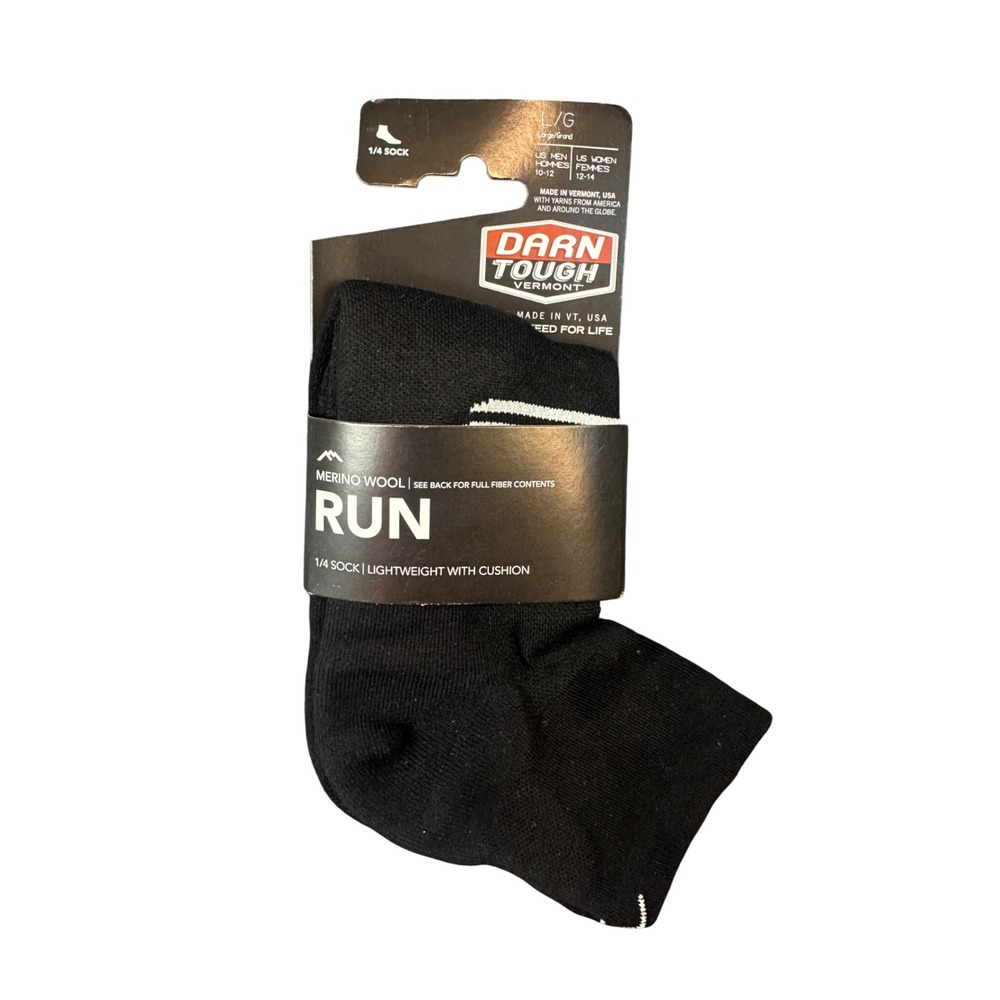 Darn Tough Vermont Run 1/4 Sock Merino Wool Lightweight Cushion Black Large 1117